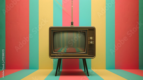 retro televison in colorful 70s style room