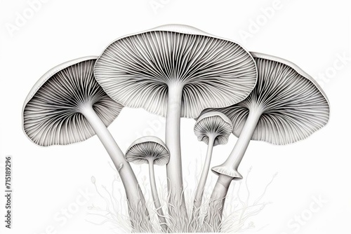 Spore print of psilocybin mushroom on white. Generative AI