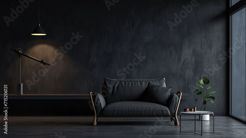 home interior, dark room with minimal furniture. Ai Generative