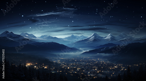landscape with mountains and moon, starry night sky over mountains, high resolution, night light, sharp focus, astrophotography