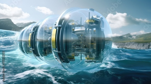 An image of a wave energy converter, capturing the energy of the oceans waves and converting it into electricity for future use.
