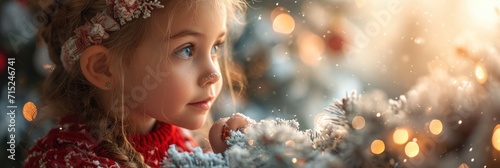 Little Girl Decorating Christmas Tree, Background HD, Illustrations