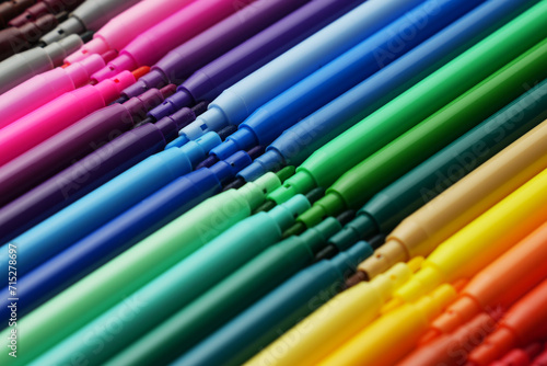 Multicolored Felt-Tip Pens, close-up. Colorful markers pens