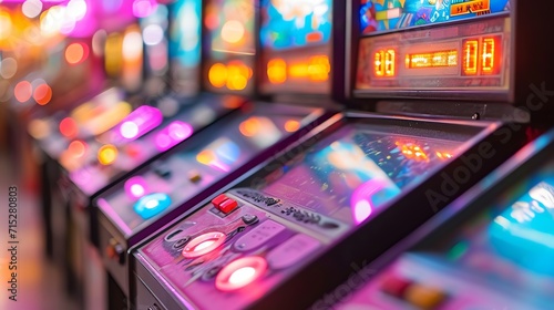 Close-Up of Illuminated Arcade Game Controls in Vivid Colors