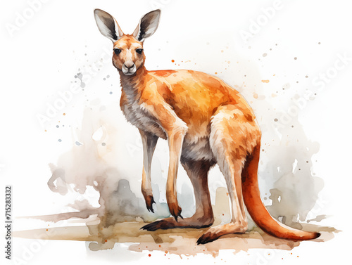 The red kangaroo is the largest of all kangaroos. It is the largest land mammal native to Australia. and is the largest extant marsupial. Watercolor painting.