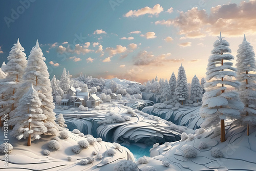 beautiful snow scene generative ai