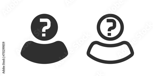 User person question mark icon vector simple pictogram graphic set, anonymous request query man shape silhouette picture, suspect profile avatar account illustration line outline stroke glyph solid