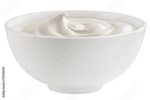 Sour Cream in bowl, mayonnaise, yogurt, isolated on white background, full depth of field
