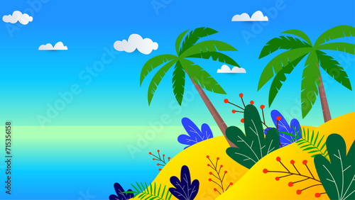 Colorful colourful vector illustration tropical summer design background. Vector realistic summer background with vegetation