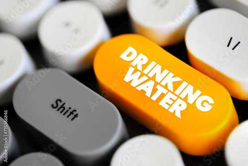 Drinking Water is water that is used in drink or food preparation, text concept button on keyboard