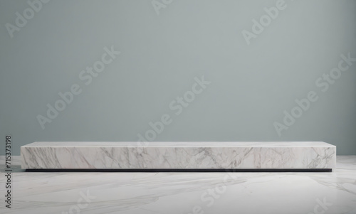 The stand is an oblong slab of light marble. Product stand and podium for display.
