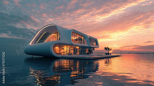 A futuristic house that floats on water