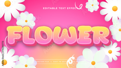 Pink yellow and white flower 3d editable text effect - font style. Colorful text style effect