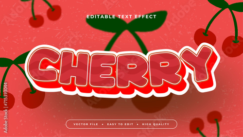 Red green and white cherry 3d editable text effect - font style. Fresh fruit juice text style effect