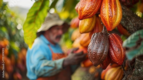 Harvest Cocoa, Discover the Exuberant Cocoa Plantation. Generative Ai.