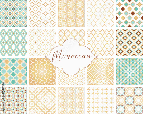 Oriental seamless Moroccan vector patterns set. Arabic geometric ornament for background. Mediterranean tile ornament