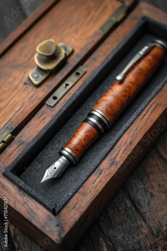 stylish fountain pen with a stylish box on the table