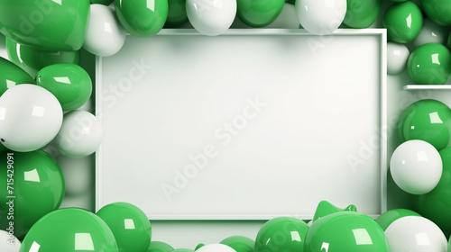 oster with Shiny Green Balloons on color Background with Square Frame.