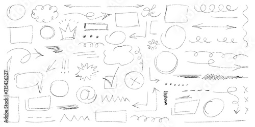 Set of cute doodle underline for notes.Hand drawn abstract collection of highlight, brush and elements.Vector illustration.Vector graphic highlight of brush pen. Vector hand drawn brush underline for