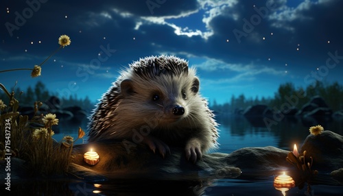 A hedgehog under moonlight