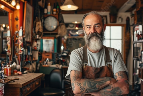 Portrait of proud barbershop owner in his shop.