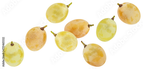 Falling green grape isolated on white background