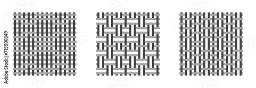 Weaving pattern. Geometric braided weft and wove threads for textile design, plaiting tessellation pattern. Vector textile texture