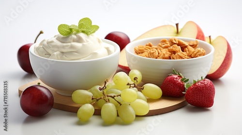 Looking white yoghurt with museli and fruit UHD wallpaper