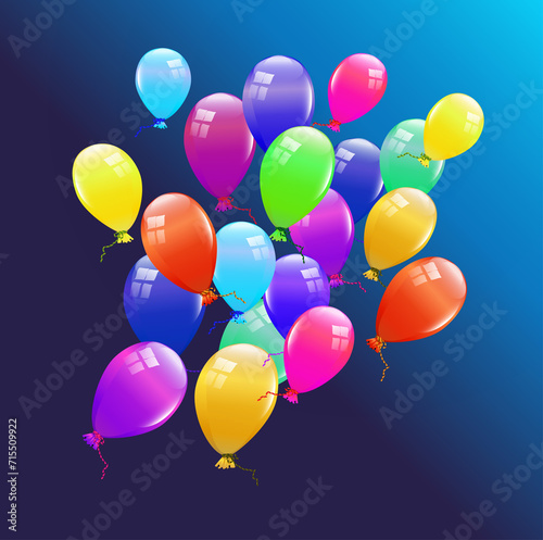 Multicolor Balloons on blue background 