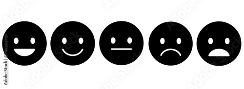 feedback emoticon customer review rating icon isolated on white and transparent background. happy sad angry good bad medium. black and white icon flat style vector illustration. 