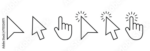 mouse cursor click and loading icon for computer, mobile app, animation, or ui design. mouse pointer black and white vector illustration on transparent background