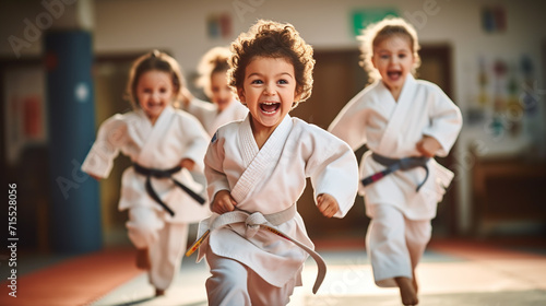 young, beautiful, successful multi ethical kids in karate position