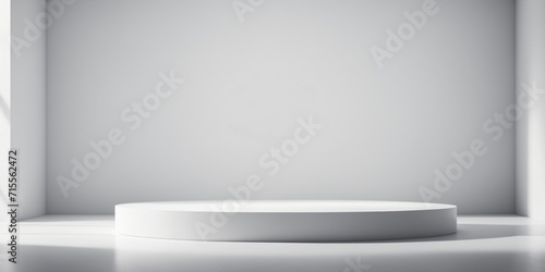 Abstract white stand for product presentation on white background, empty room with podium shadows