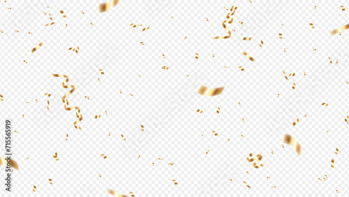 Confetti and gold ribbon isolated on transparent background