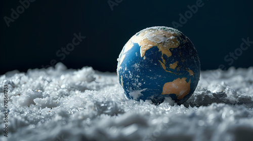 poignant scene with an earth on snow ice o represent the alarming impact of global warming