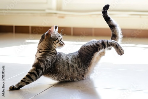 Athletic Cat Enjoying a Yoga Class