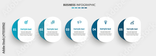 Business infographics number options template with 5 steps. Can be used for workflow layout, diagram, banner, web design. Vector eps 10 