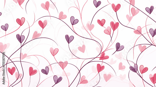 Small minimalist background illustration, line art style. one line, creative,anime. Abstract floral pattern with intertwined hearts, representing the harmonious connection between love and the