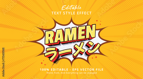 Editable text effect Ramen 3d cartoon style