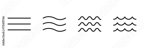 Water wave, line icon set. Sea, river, ocean, swimming pool symbol. Calm, still and rough water. Wavy element. Vector outline