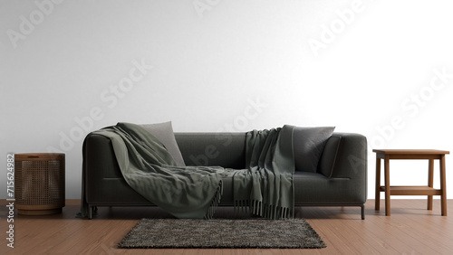 a couch with a blanket on it in a room