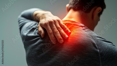 Man suffering from shoulder pain. Joint problems and arthritis. Health and medical concept.