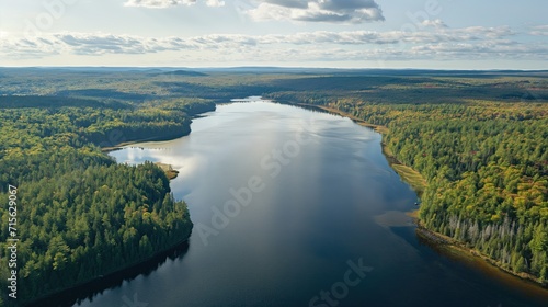 Beautiful river in taiga forest
