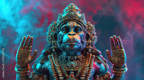 Lord Hanuman Set Against an Abstract Background, Commemorating the Hanuman Jayanti Festival of India and the Joyous Celebration of Dussehra