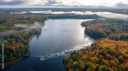 Beautiful river in taiga forest
