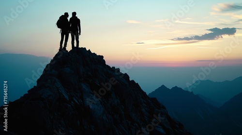 Silhouette of Couple on Mountain Summit