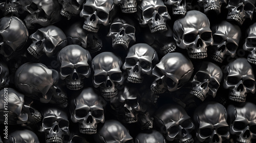 Background of many metal skulls. Neural network AI generated art