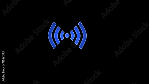 Neon Radio tower icon. Transmitter Icon. Tower signal icon illustration logo template for many purpose. cell signal or radio network antenna line art icon. neon tower icon on black background.