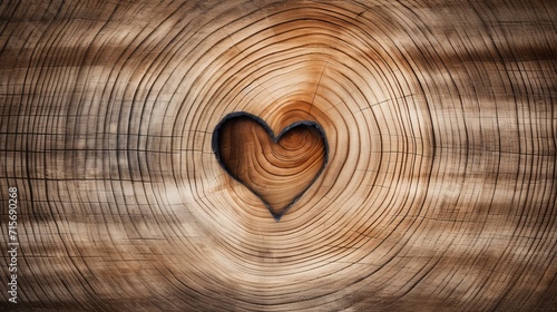 Tree rings shaped as a heart, background, copy space, 16:9