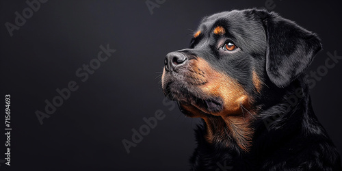 Portrait of a Rottweiler on a dark background,